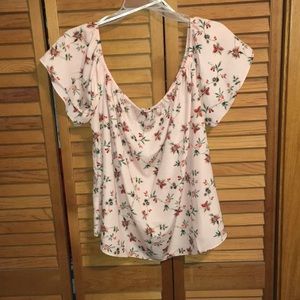 Forever 21+ Pink floral off the shoulder shirt